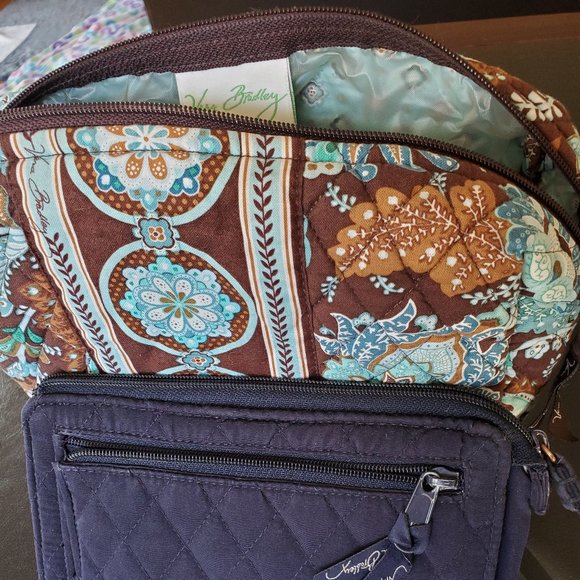 Vera Bradley Navy Wristlet + Cosmetic Makeup Bag - Picture 7 of 8